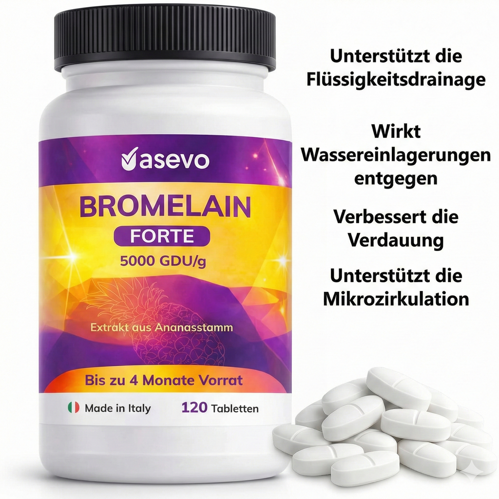 Bromelain Hochdosiert 5000 GDU: Entwässernd & Verdauungsfördernd - Gegen Wassereinlagerungen & Schwere Beine - Vegan