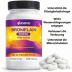 Bromelain Hochdosiert 5000 GDU: Entwässernd & Verdauungsfördernd - Gegen Wassereinlagerungen & Schwere Beine - Vegan